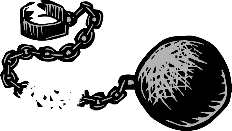 La imagen muestra el dibujo de una bola de presidiario con cadena rota en color negro