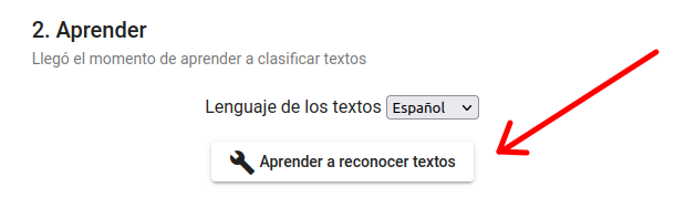 Imagen que indica dónde se debe pulsar para que el modelo aprenda en Learning ML