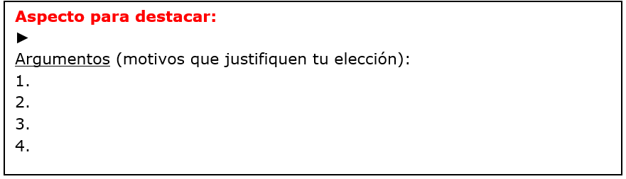 Imagen de la tabla para escribir argumentos de un debate