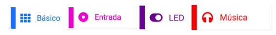 Imagen que describe las categorías de Básico, Entradas, LED y Música