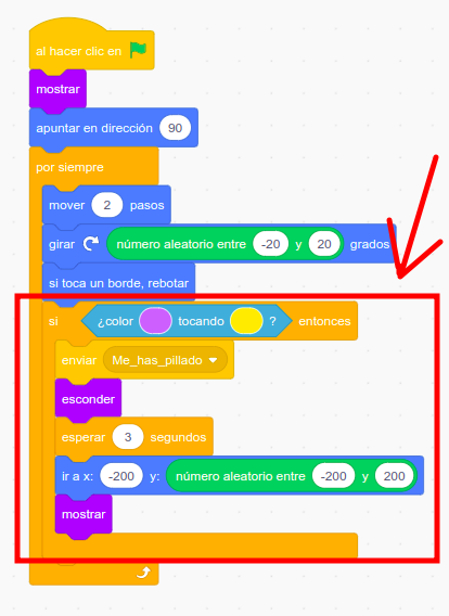Imagen de los bloques de programación del pez mordido del Fish Chomp
