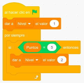 Imagen de los bloques de contador de niveles Scratch