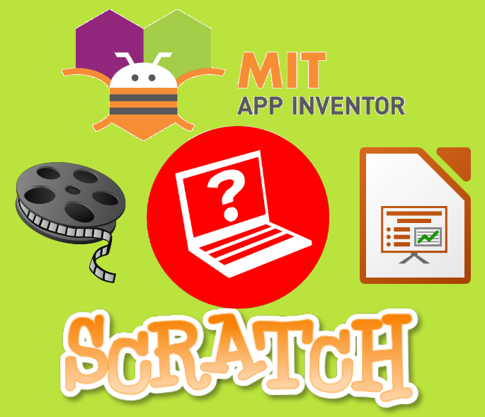 La imagen muestra los iconos de los posibles formatos de la guía digital de ciberseguridad scratch, app inventor, diapositivas, vídeo u otros