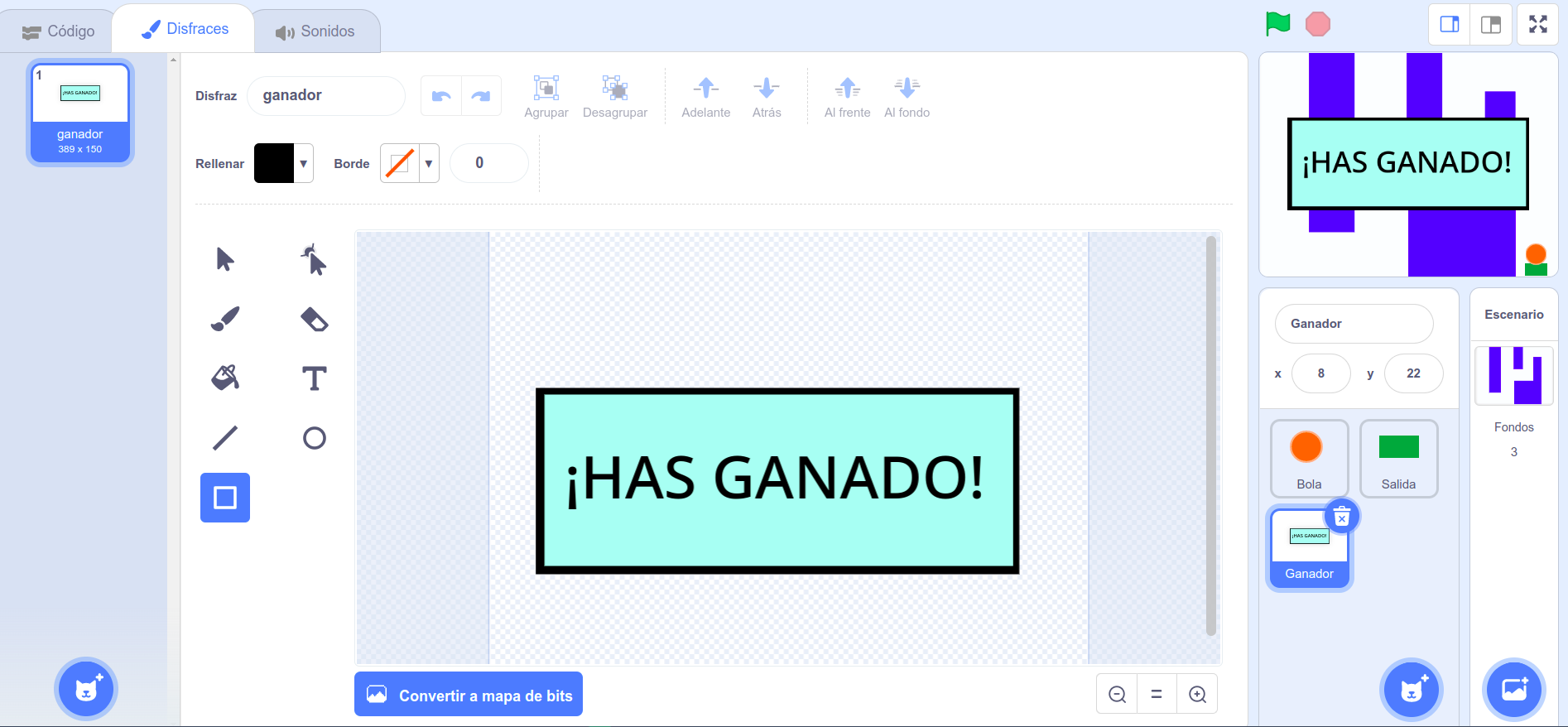 Imagen del mensaje ganador bloques para el Maze