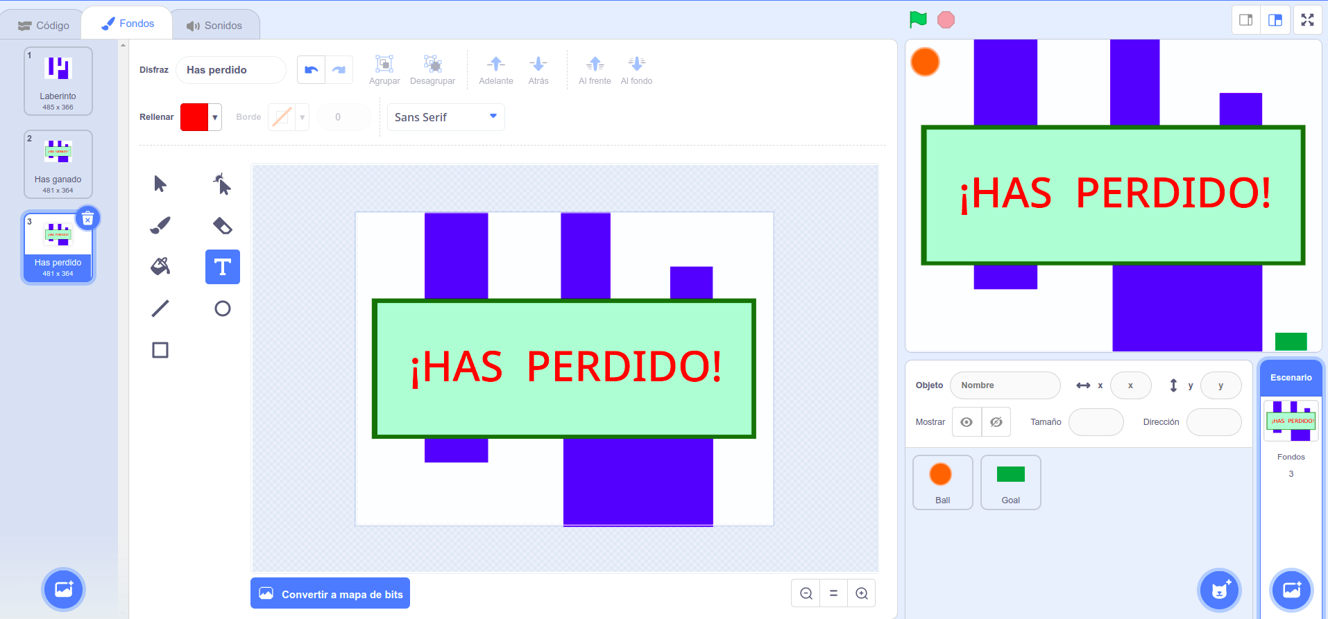 Imagen que muestra mensaje has perdido del Maze