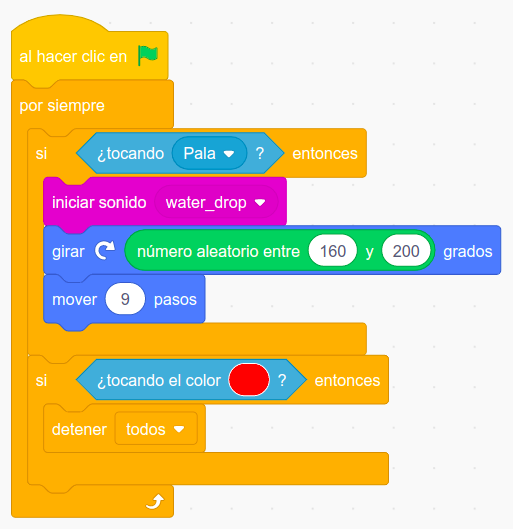 Imagen de los bloques programación de la bola del Pong