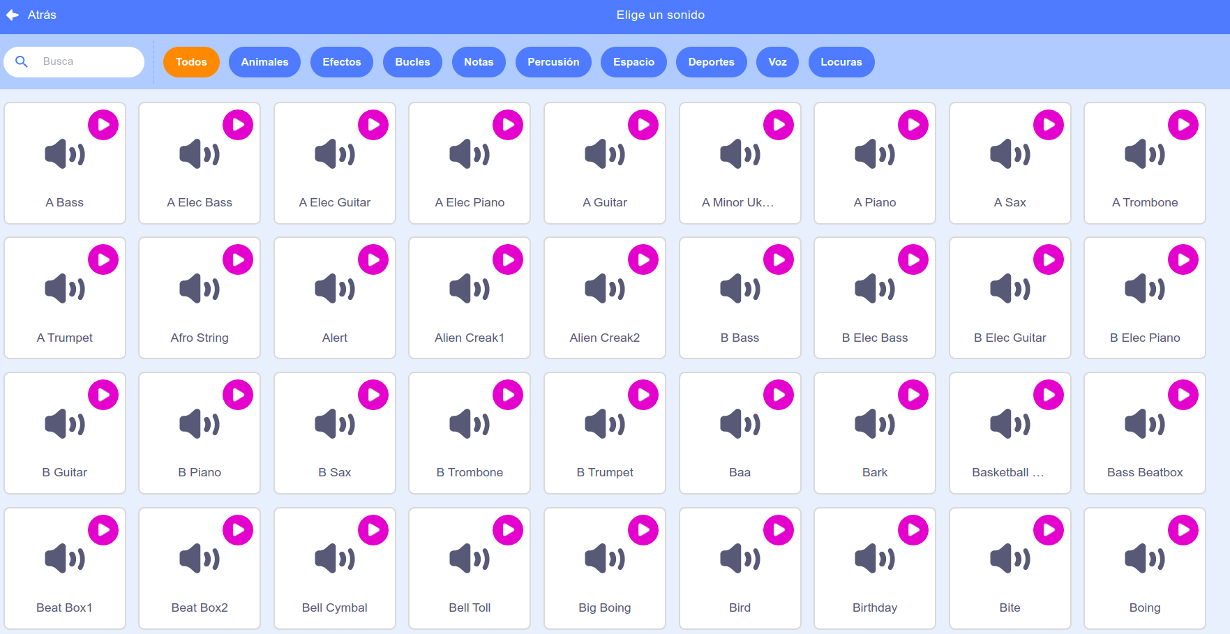Imagen de los sonidos de la galería de Scratch