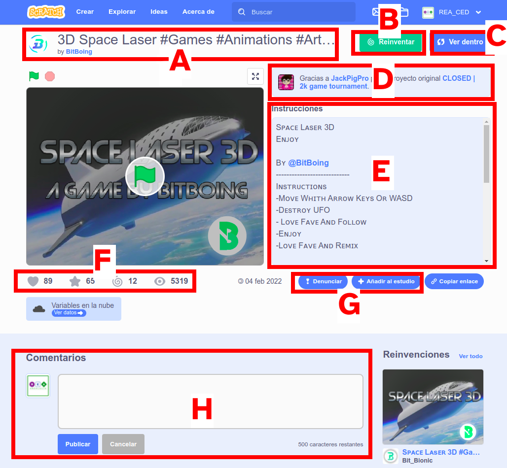 Portada de proyecto con áreas de información Imagen de la portada de un proyecto con zonas para extraer información