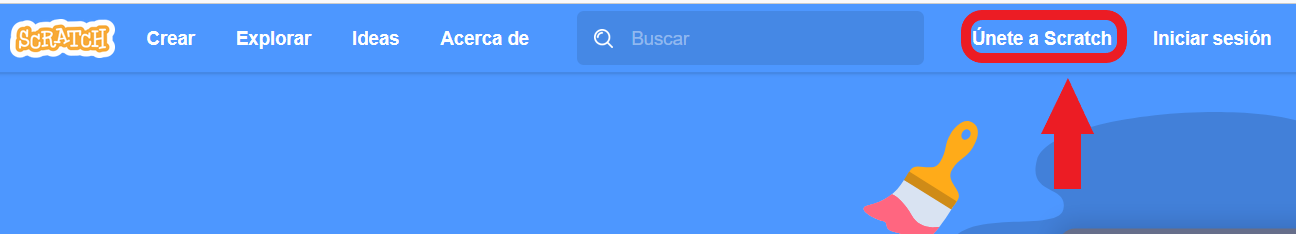 La imagen describe el botón
                    únete a Scratch