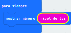 Imagen que describe los bloques para representar el sensor de luz en la matriz de leds de la micro:bit
