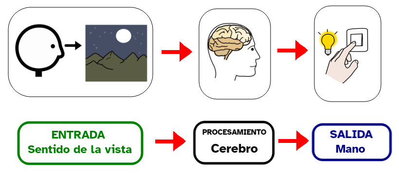 Imagen que describe el proceso manual de encendido de la luz cuando se hace de noche