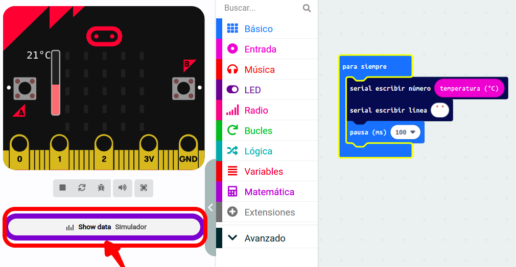 Imagen que describe como acceder al simulador de registro de datos de un sensor