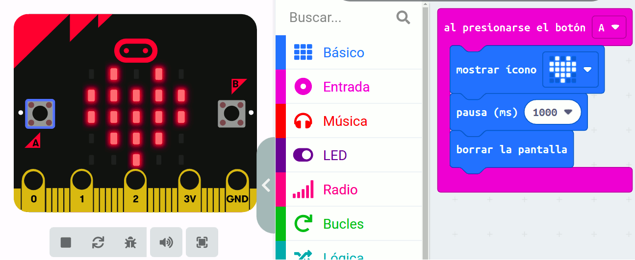 Imagen que describe la salida de un corazón en la matriz al presionar la entrada de un botón