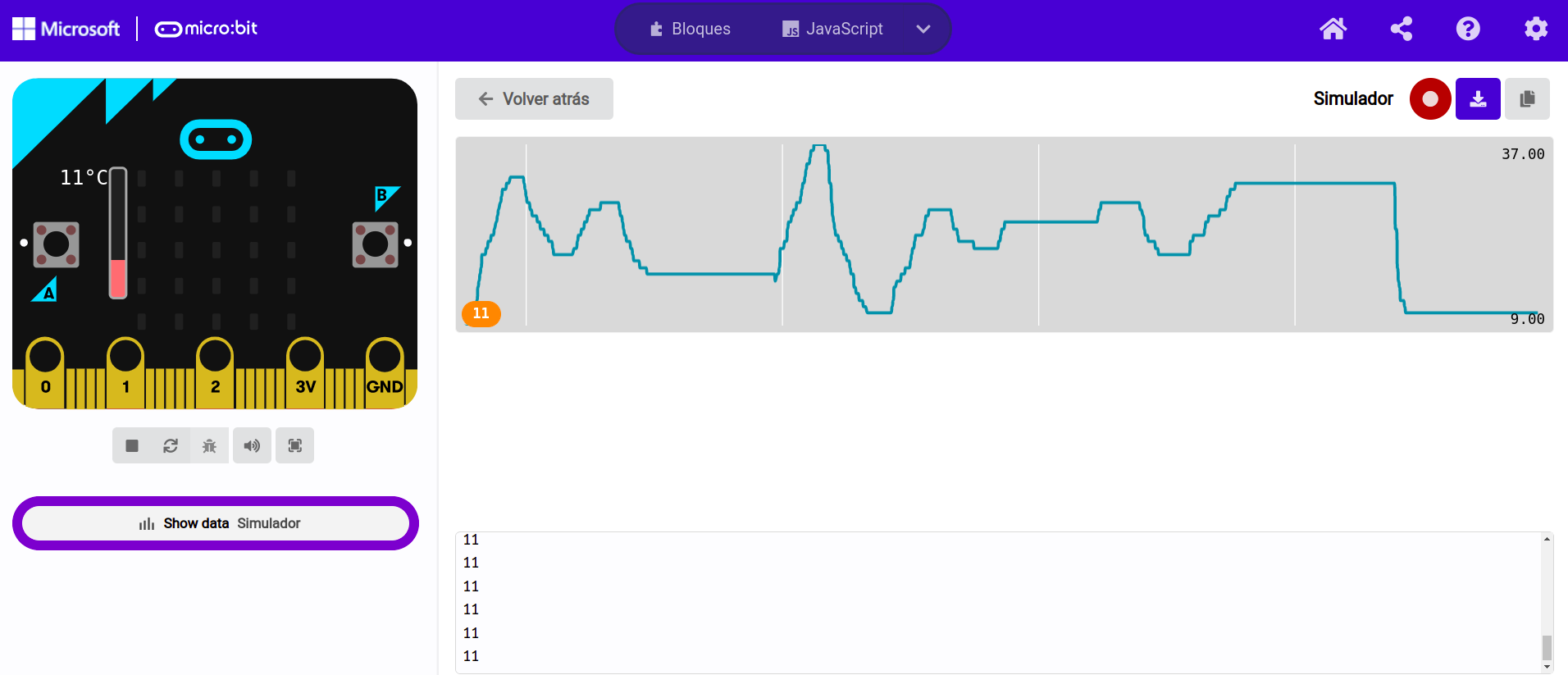 Imagen que describe una representación gráfica de los sensores de la placa microbit