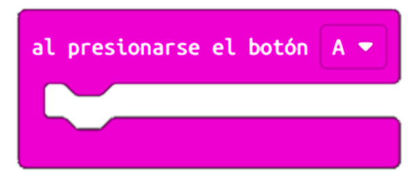 Imagen del bloque de programación de MakeCode al presionar botón