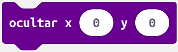 Imagen que representa el bloque de programación de MakeCode ocultar x y