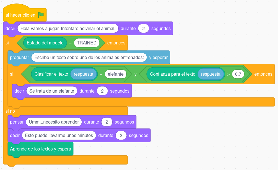 Imagen de los bloques de programación para reentrenar el modelo de aprendizaje