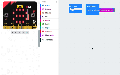 Imagen que describe cómo añadir el bloque de escribir en serial las lecturas de un sensor de MakeCode