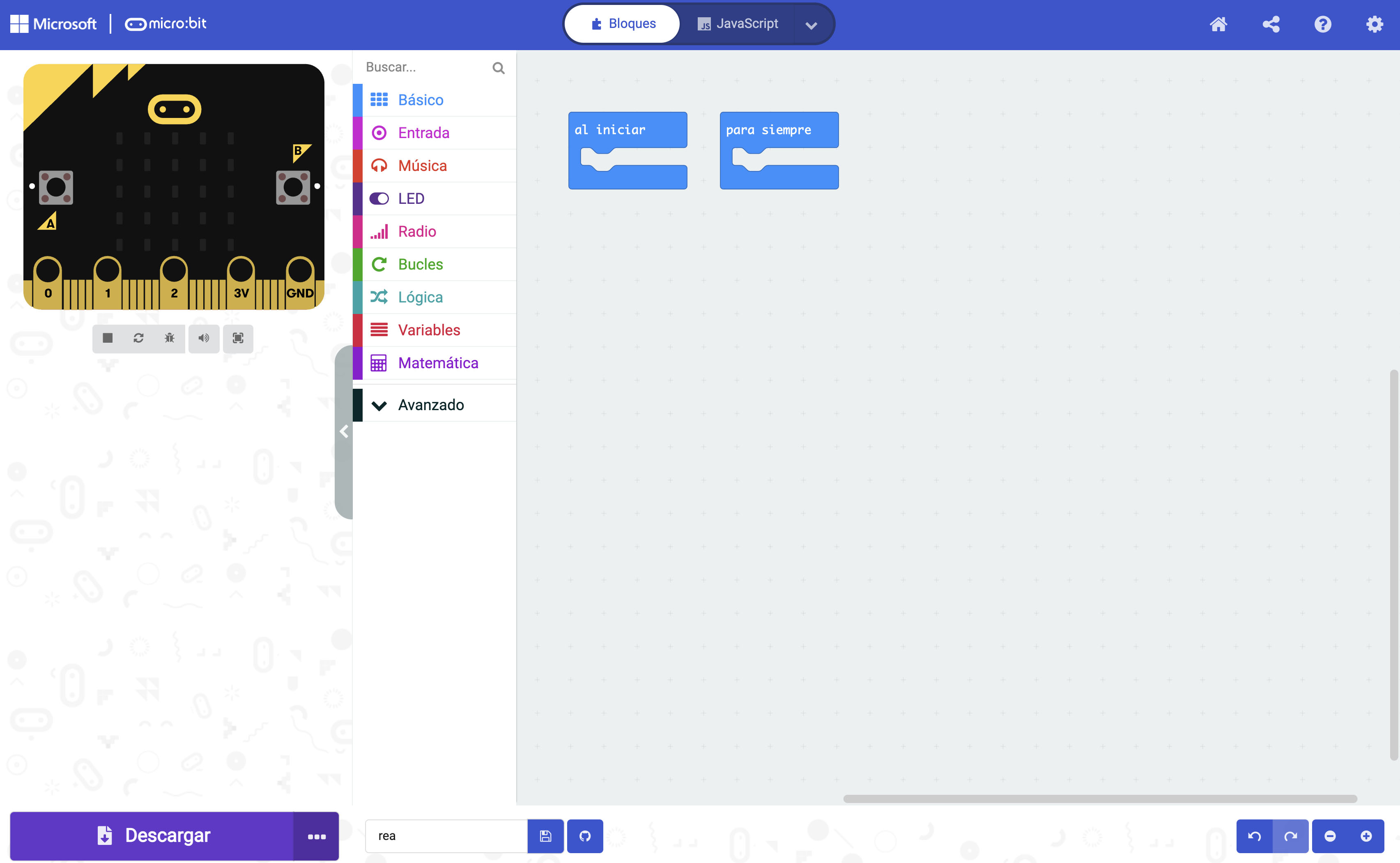 Imagen del entorno de programación de makecode