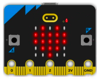 Imagen que describe la cara frontal de la placa electrónica micro:bit