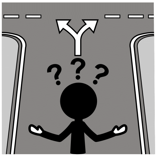 Imagen que muestra a una persona desorientada que no sabe qué camino elegir en una carretera