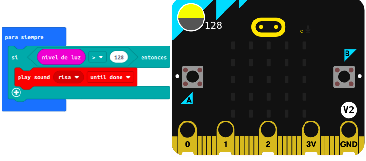 Imagen que describe la representación del sensor de luz en el altavoz de la micro:bit