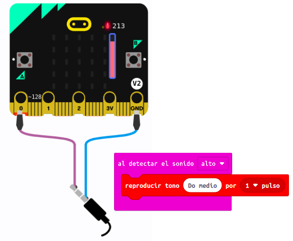 Imagen que describe la representación en un altavoz externo del sensor de sonido de la placa micro:bit