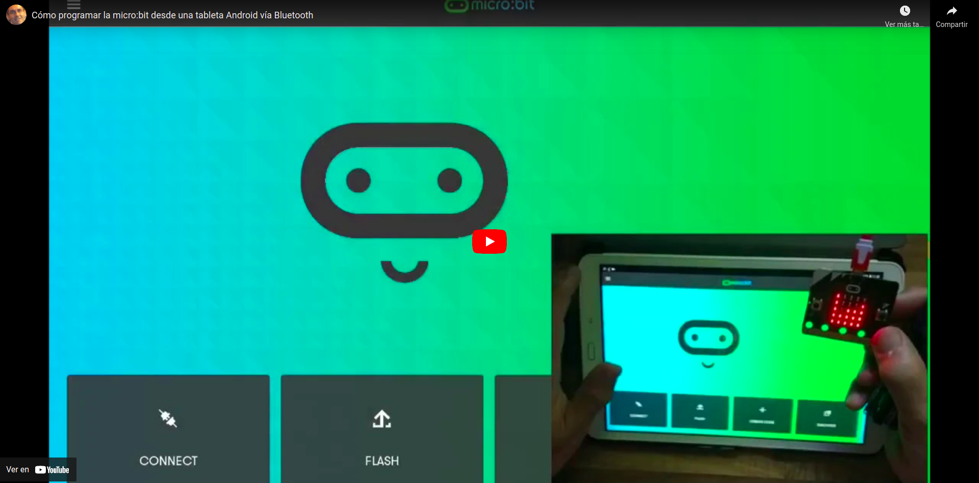 Vídeo que describe cómo cargar programa a la placa micro:bit vía bluetooth